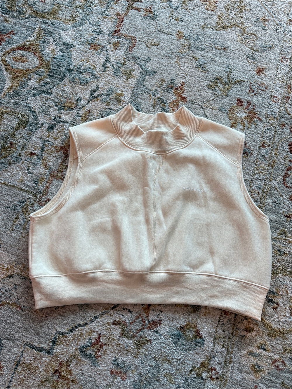 Gold Hinge Sleeveless Mock Neck Crop Tank Top - Butter Yellow